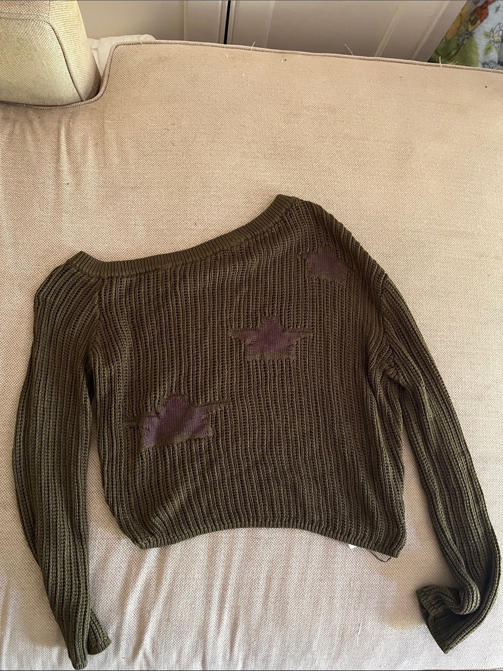 Olive Green Women's Knit Sweater - Casual Pullover off the shoulder